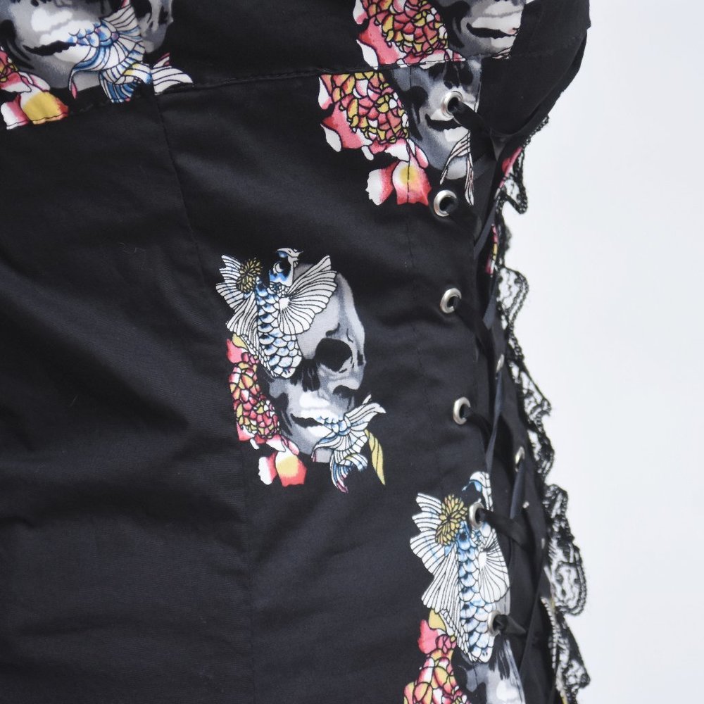 Royal Bones Skull and Koi Fitted Corset Top w/Hook Eye Closure Large - Picture 8 of 10